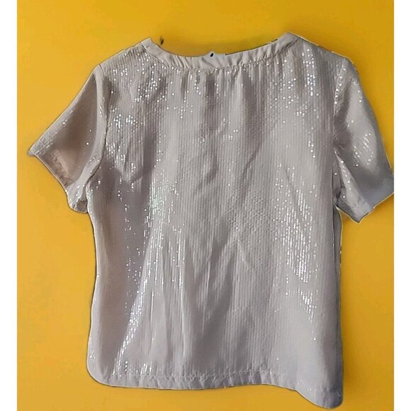 Sanctuary AllNighter Sequin Blouse Top MockNeck Women Champagne Cream Small Cr60 - Picture 4 of 5